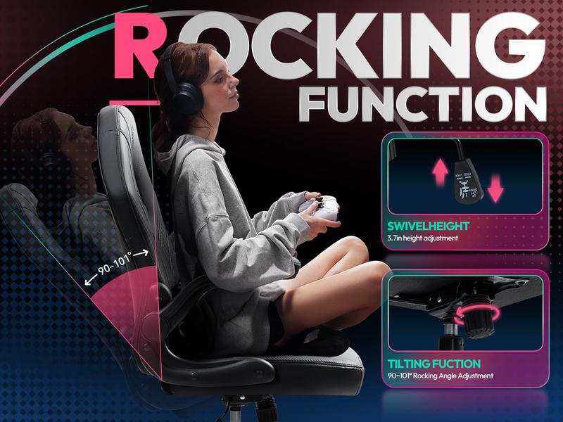 Dowinx Gaming Chair -  Ergonomic gaming chair with breathable PU leather and pocket spring cushion – featuring lumbar support and 360° swivel adjustability, delivering ultimate comfort for intense gaming sessions, available in multiple colors