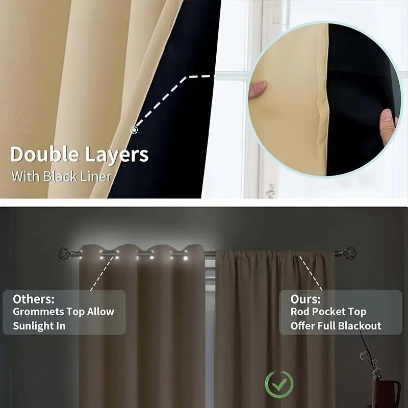 1 piece, solid color polyester material film lining, modern romantic style, 100% blackout curtains, darkening the interior, top pole hanging method, suitable for bedrooms, dining rooms, living rooms, kitchens