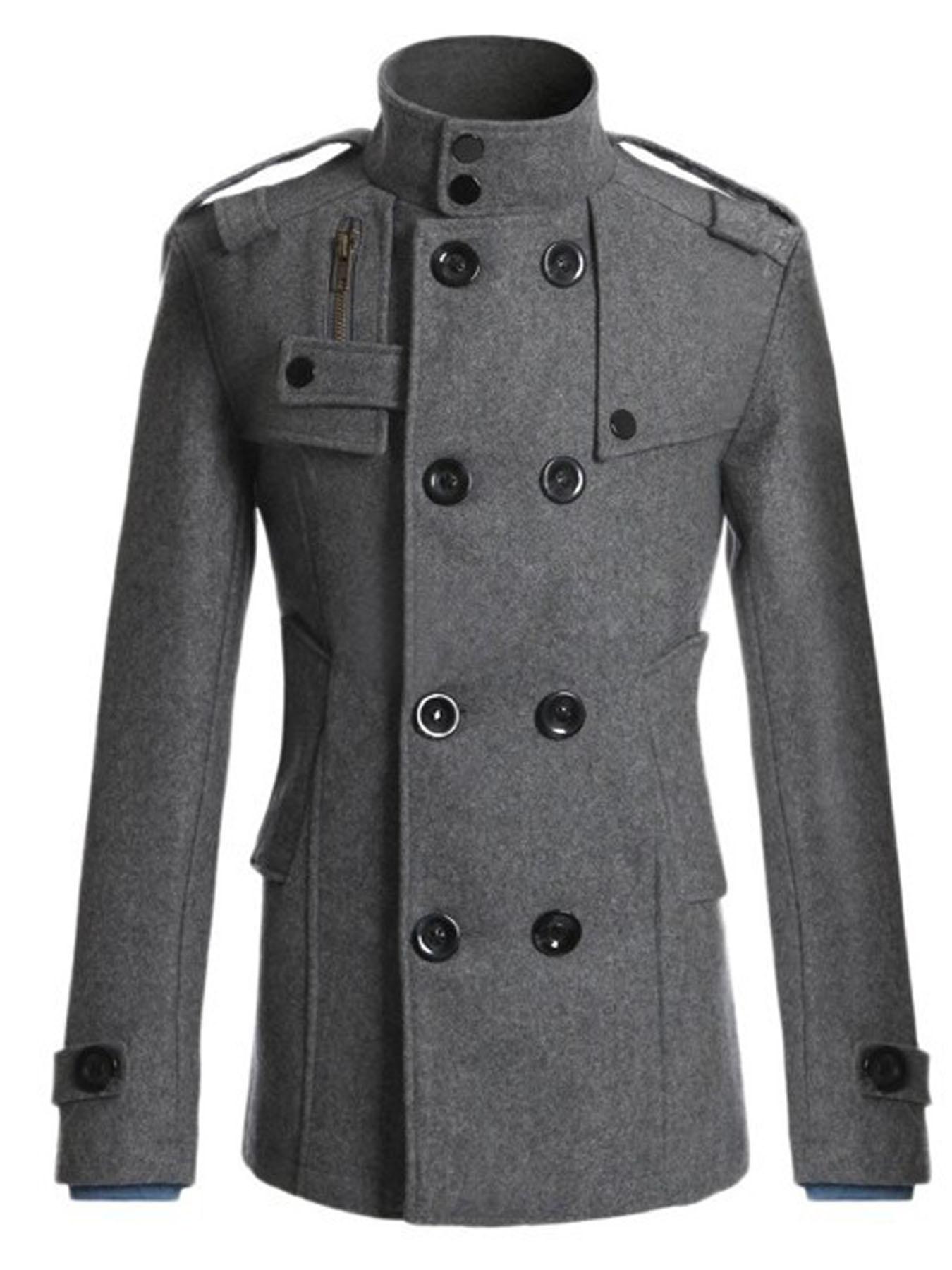 1PC Winter Men's Windbreaker Jacket with a Large Collar - Korean Style Fashion, Thick and Warm, Fashionable Standing Collar Double-Buttoned Coat Jacket, Suitable for Daily Commuting and Formal Occasions