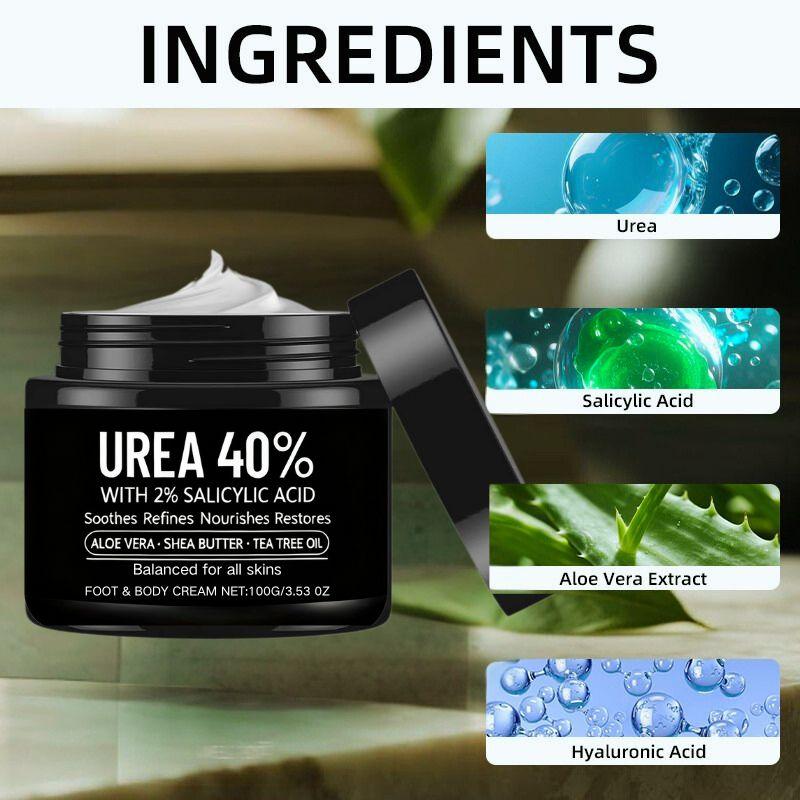 1pc 40% Urea Foot Cream for Cracked Heel - with Tea Tree Oil, Hyaluronic Acid & Shea Butter - Intense Moisturizer, Dead Skin Remover, Non-Greasy, Hypoallergenic Formula for All Skin Types