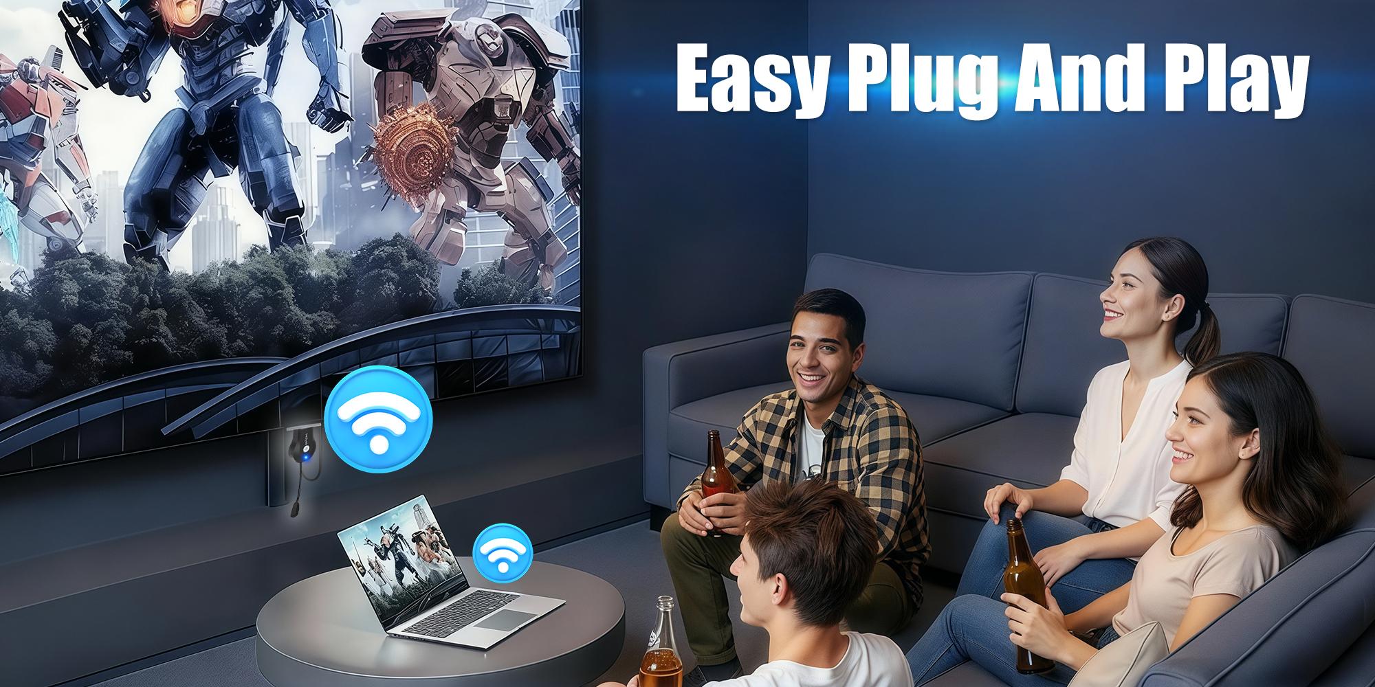 Wireless HDMI Screen Cast Dongle, 1080P HD Mirroring Adapter, Supports Miracast Airplay DLNA, 2.4G WiFi 65FT Stable Transmission, Plug&Play for Phone to TV and Projector