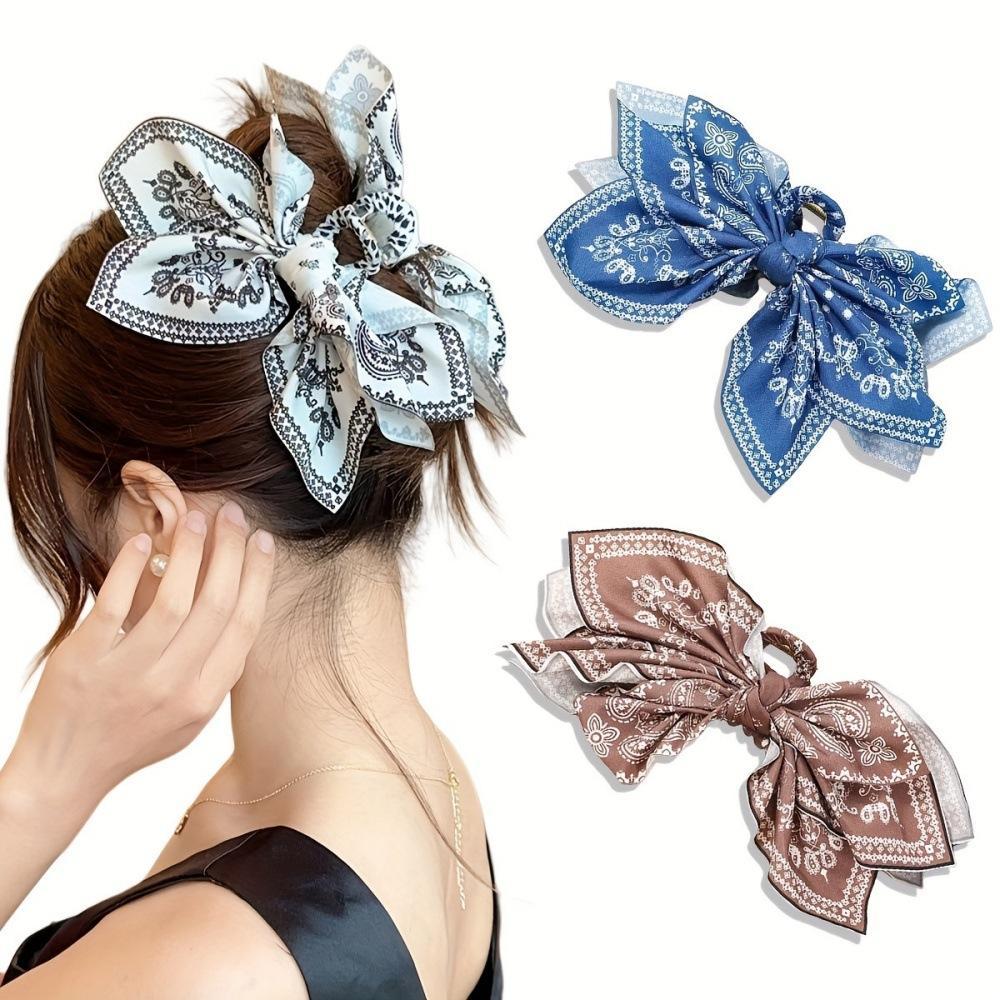 Women's Oversized Bow Hair Claw Clip For Women, Paisley And Leopard Printed Fabric Bow, Strong‑Grip Non‑Slip Hair Accessory For Thick Hair, Lightweight Durable Design For Half‑Up Styles, Daily Office Party And Travel Occasions