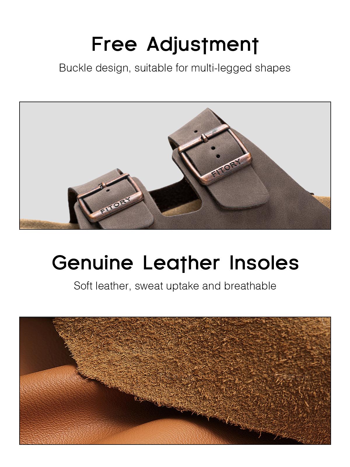 FITORY Balance I | Mens Sandals, Arch Support Slides with Adjustable Buckle Straps and Cork Footbed