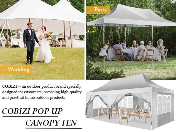 COBIZI 10x20 Pop Up Canopy Tent with Sidewalls, UV50+ Outdoor Gazebo for Parties