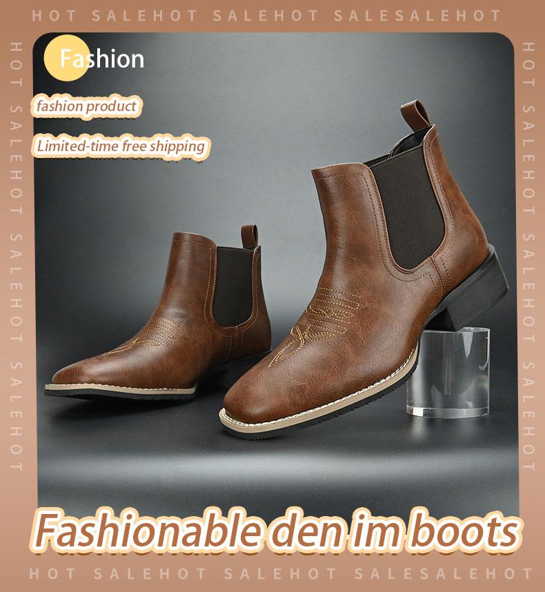 Men's Western Cowboy Boots, Square Toe Chelsea Boots And Bare Cowboy Boots, Men's Casual Retro Fashion Boots, Brown