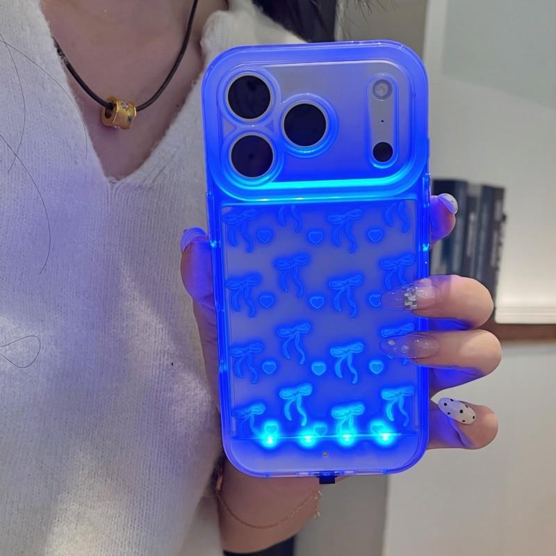 Bow LED Glow Phone Case, Cartoon Hollow Out Design, Romantic Heart Style, Compatible with iPhone X/XR/XS MAX/11/12/13/14/15/16/17 Pro/Plus/Pro Max