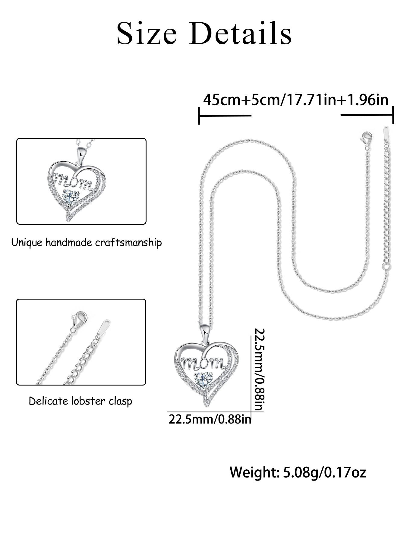 Apple Shape Rose Jewelry Gift Box With Love Heart Mom Pendant Necklace, Anniversary Birthday Jewelry First Mom Gifts for Women Wife, Mother's Day Jewelry Gift for Mom Heart Design Necklace