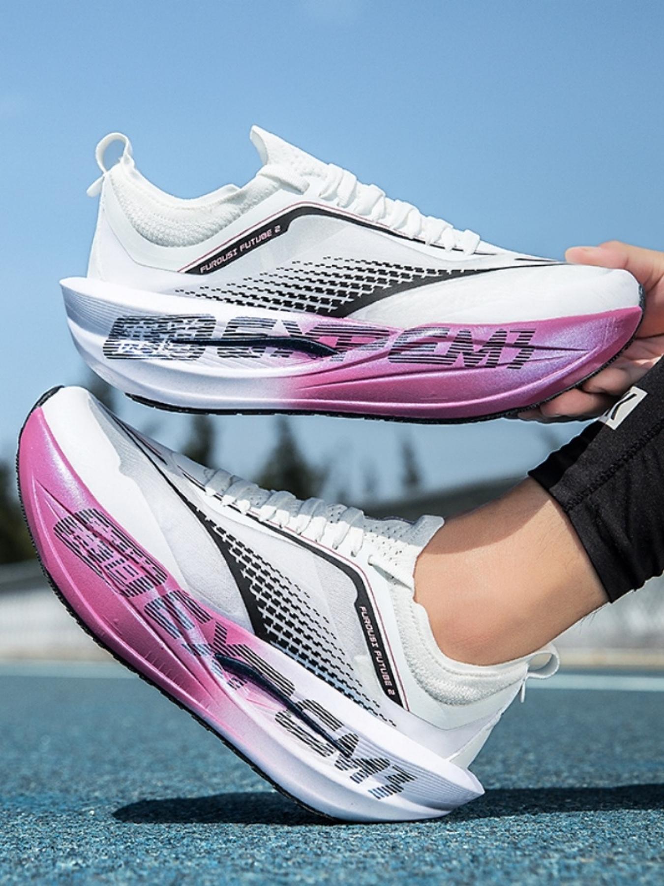 Unisex Pink-Blue Gradient Carbon Plate Running Shoes: Cushioned Rebound Design, Professional Marathon & Training Sneakers