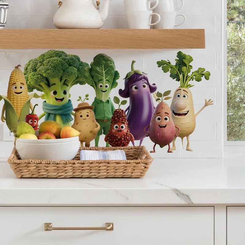 Cross-Border Emoji Vegetable Home Decor Wall Stickers, PVC Self-Adhesive Kitchen Restaurant Background Wall Decals, Easy to Apply