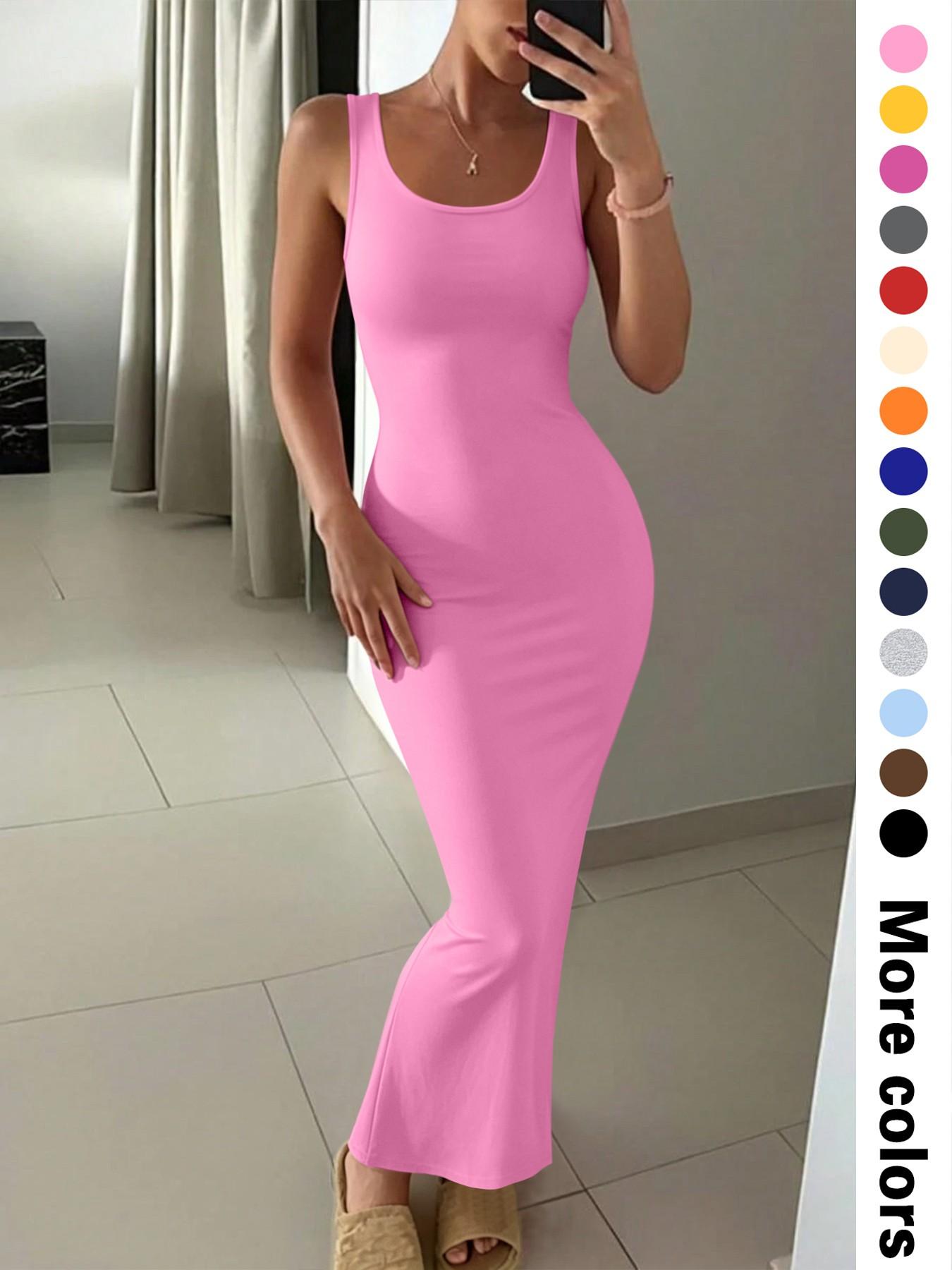 Women's Summer Casual  Round Neck Sleeveless Slim Fit Long Maxi Dress, 14 Color Options, Perfect for Daily Wear, Versatile for Various Occasions
