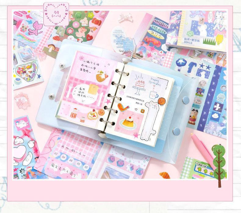 30Pcs Cute Sticker Book Laptop Decorative Stickers Aesthetic Scrapbooking Journaling Stickers Kids Gift Korean Stationery