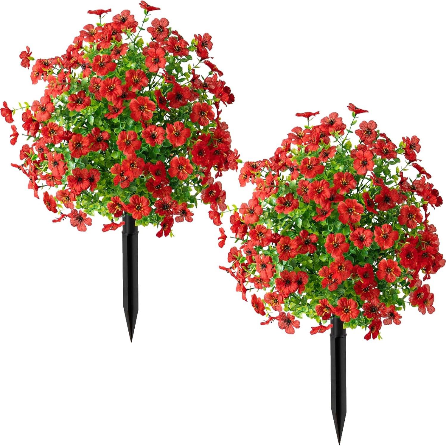 21 Inch Artificial Flower Stake Outdoor Decor - Multi-Color Garden Stakes for Yard & Lawn, No Fade Heavy Duty Plastic, All Season Decoration (Mixed Color)