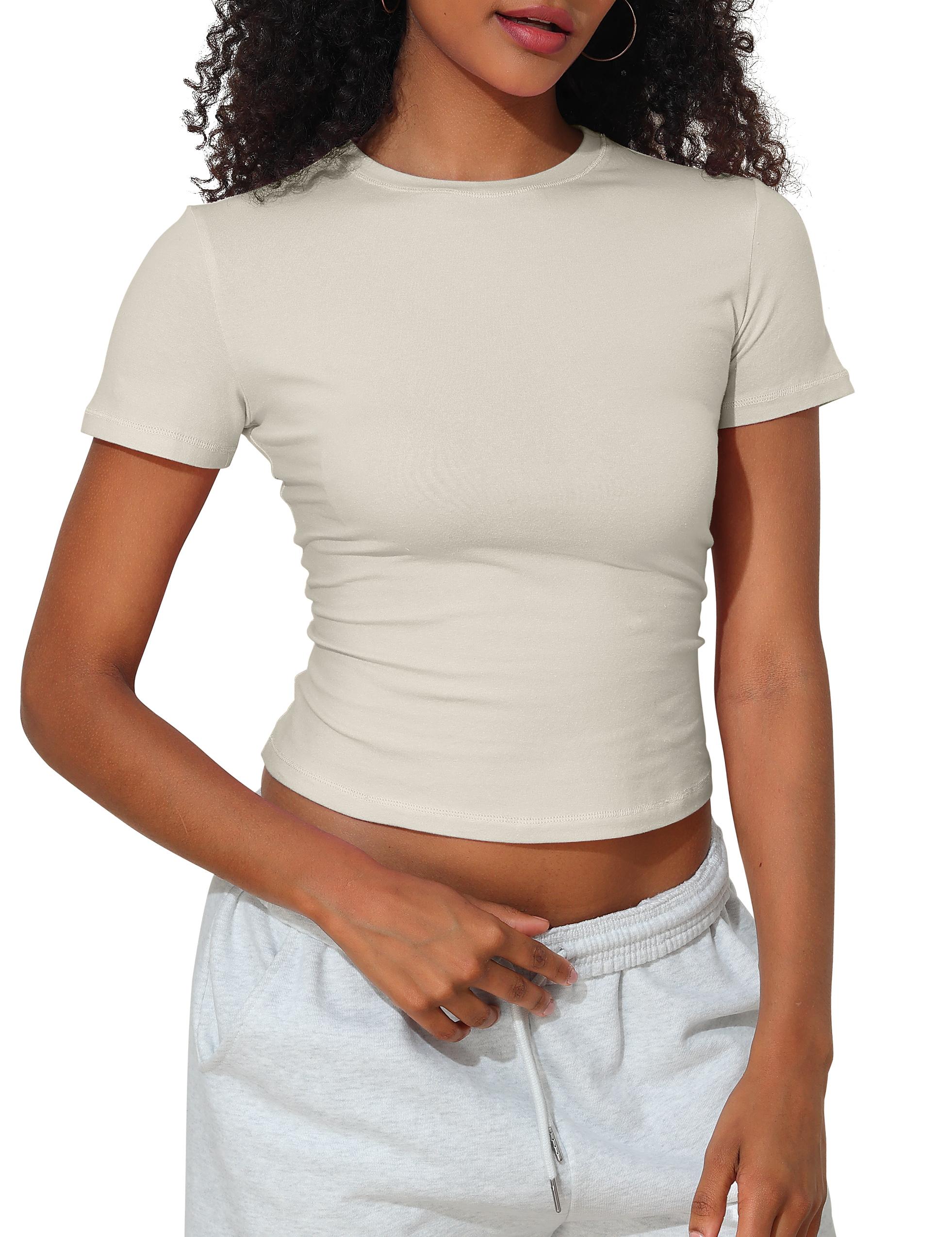 Hilor Women's Casual Basic T-Shirts Going Out Crop Tops Cotton Short Sleeve Tees Tight Fitted Crewneck T Shirts Hilor Women's Casual Basic T-Shirts Going Out Crop Tops Cotton Short Sleeve Tees Tight Fitted Crewneck T Shirts