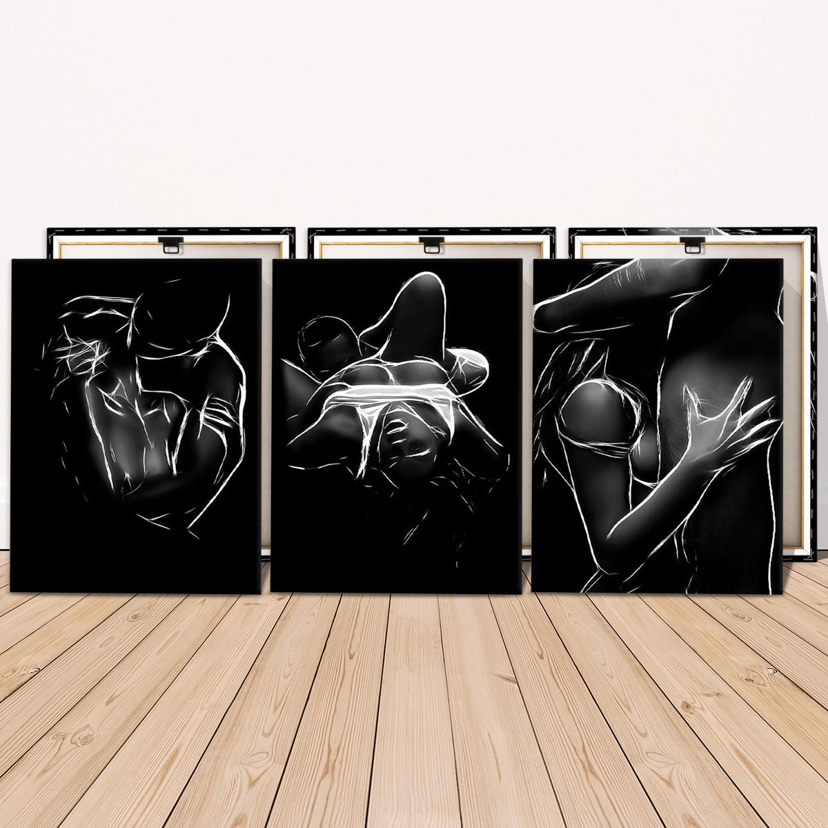 3-Pack Unframed Canvas Art, Abstract Human Body Poster, Romantic Decor, High-Definition Waterproof Print, Modern Home Decoration
