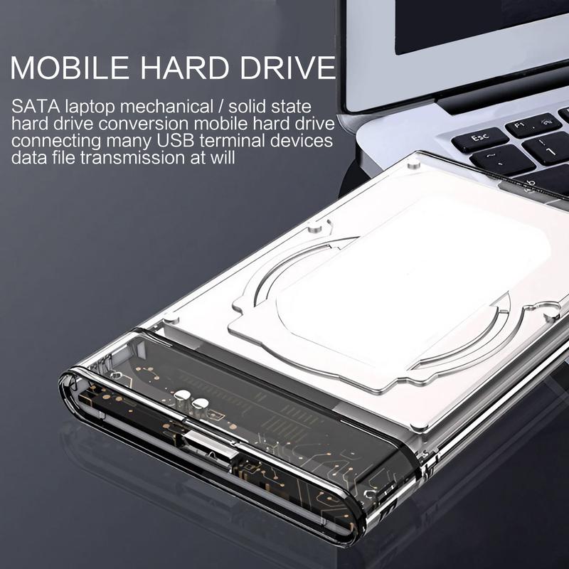 2.5 Inch External Hard Drive Enclosure, 1 Count SATA to USB 3.0 Transparent SSD & HDD Box, High Speed Hard Drive Box, Mobile Storage HDD Box