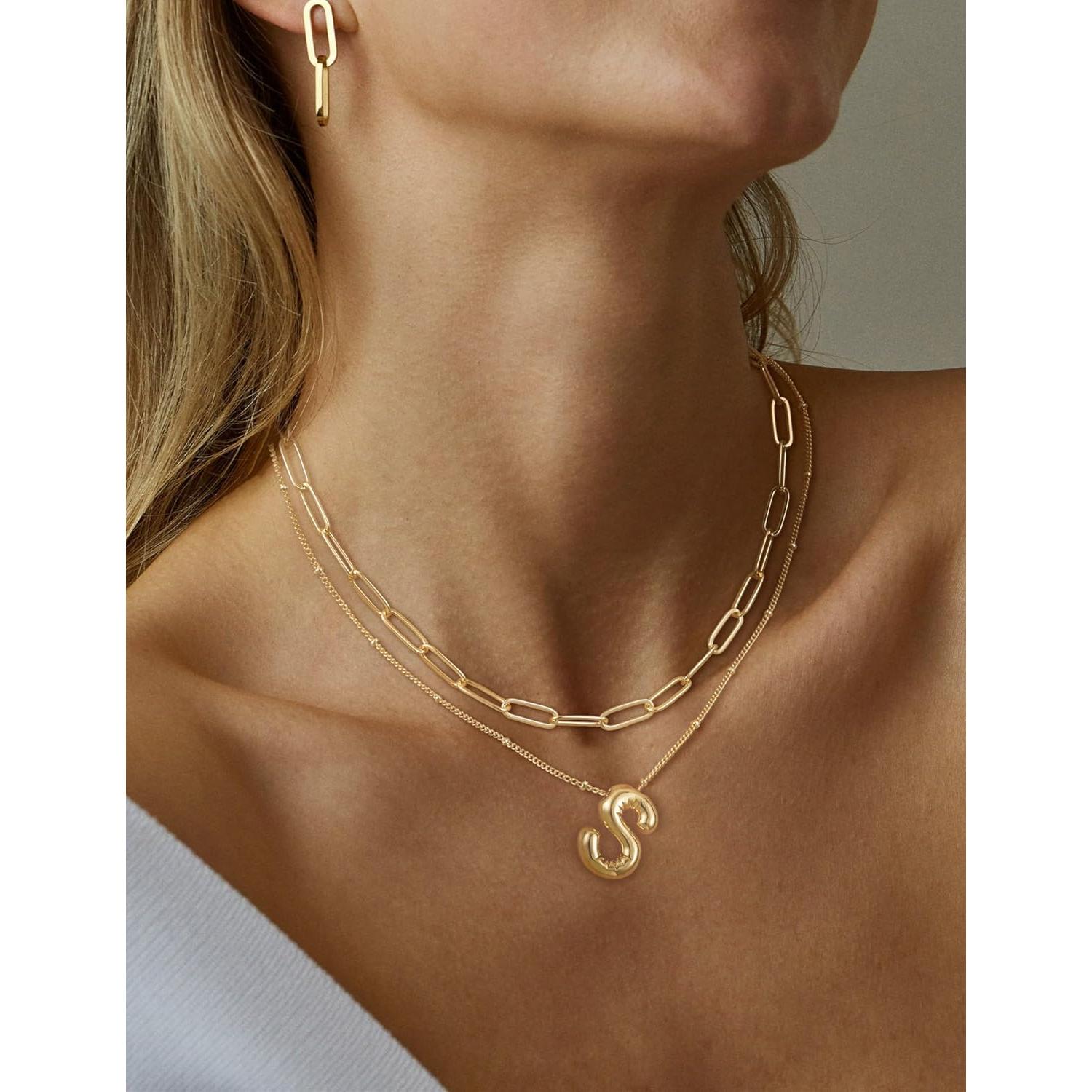 Bubble Letter Necklace For Women Trendy Dainty Initial Necklace Layered Choker Pendant Necklaces For Women Name Necklace Personalised Gift trending  jewellery For dealsforyoudays Fashionable Jewelry Modern Versatile Accessories
