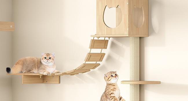 HOOBRO Wood Cat Wall Shelves, Set of 5 Cat Wall Furniture, Cat Corridor, Cat House, Cat Plush Hammock, Scratching Board and Cat Climbing Shelves, Sturdy, Durable and Safe, Natural HOOBRO Wood Cat Wall Shelves, Set of 5 Cat Wall Furniture, Cat Corridor, Cat House, Cat Plush Hammock, Scratching Board and Cat Climbing Shelves, Sturdy, Durable and Safe, Natural