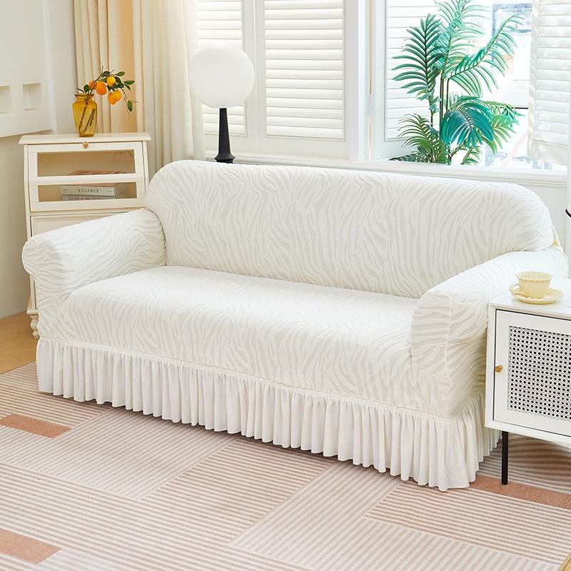 1pc Solid Color Microfiber Water Wave Elastic Stretch Sofa Cover, Elastic Couch Cover, Elastic Sofa Slipcover, Slip Resistant Sofa Protector with Skirt, Easy Care Dust Cover for 1 to 4 Seater Sofas, Home Decoration