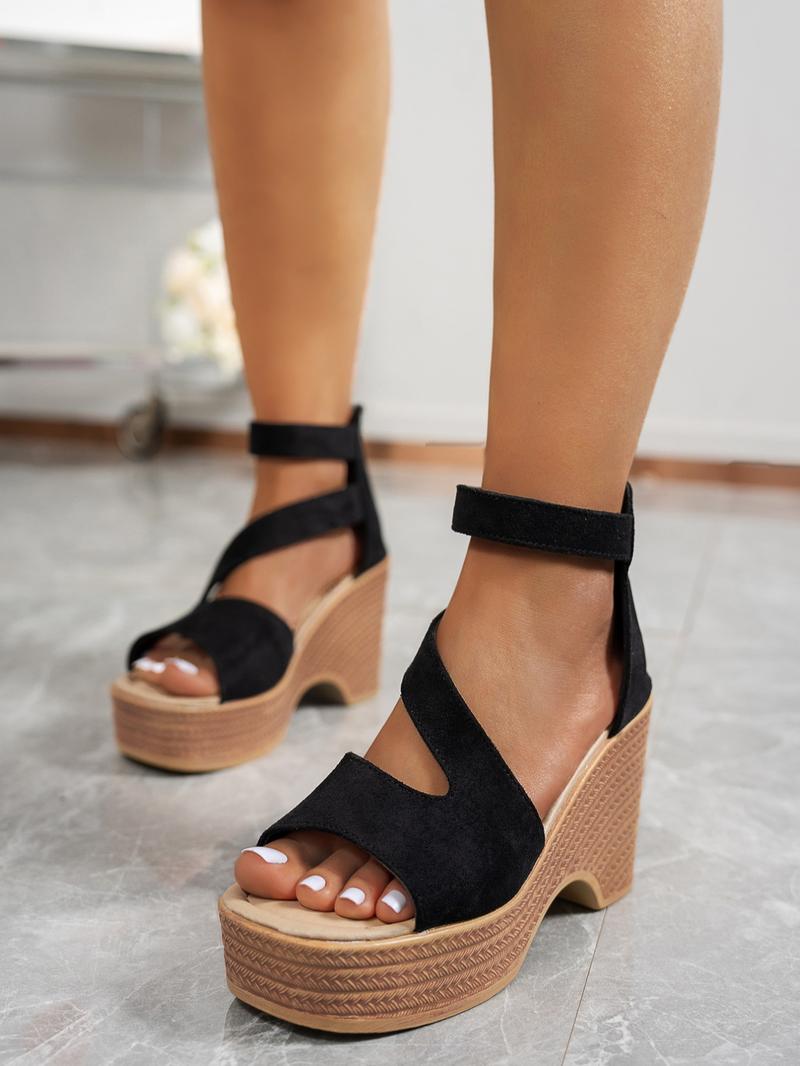 Women's Fashionable Solid Color Wedge Sandals, Casual Comfortable Sandals for Beach, All-match Commuter Shoes for Work & Daily Wear