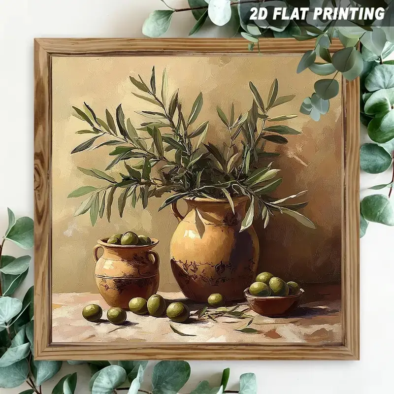 1pc 8x8 in Artistic Vintage Traditional Paper Print - Still Life Terracotta Vases Mediterranean Style Wall Art, Nature-Themed Abstract Print, Kitchen Decor Home Accent, 8X8 Inches