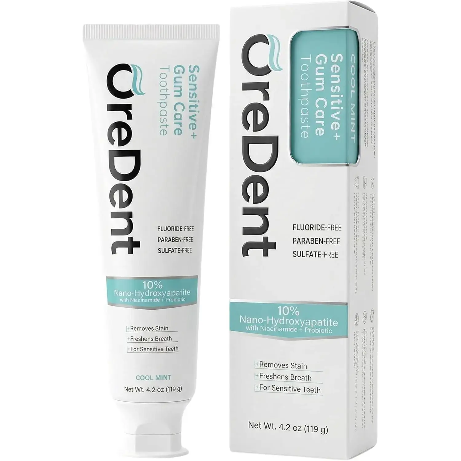 （2-2）OreDent Fluoride Free 10% Nano Hydroxyapatite Sensitivity + Gum Care Toothpaste, Probiotic, Niacinamide, For Sensitive Teeth, Xylitol, SLS Free, Cool Mint Flavor for Adults & Kids, 4.2 oz