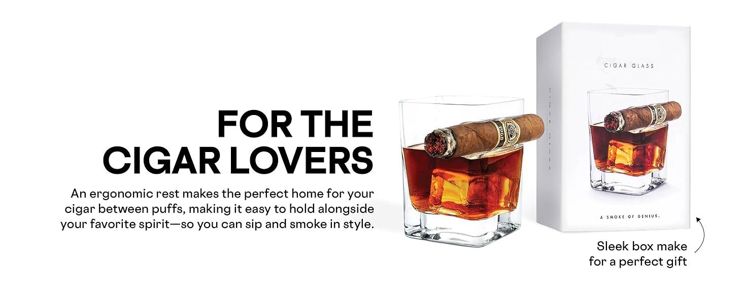 Premium Cigar Glass, 9 oz – Glassware to Hold Your Drink and Cigar in One Hand with the Cigar Holder Glass – Double Old Fashioned Glass with Built-In Cigar Notch for Effortless Enjoyment