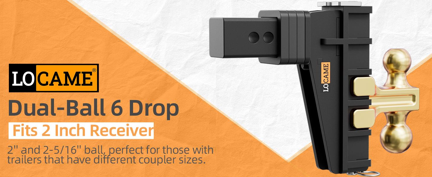 LOCAME Adjustable Trailer Hitch, Fits 2-Inch Receiver, 6-8Inch Drop/Rise Drop Hitch, 25,000 LBS GTW-Tow Hitch for Heavy Duty Truck, Solid Ball Mount, LC0076