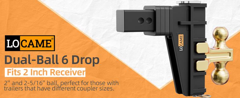 LOCAME Adjustable Trailer Hitch, Fits 2-Inch Receiver, 6-8Inch Drop/Rise Drop Hitch, 25,000 LBS GTW-Tow Hitch for Heavy Duty Truck, Solid Ball Mount, LC0076
