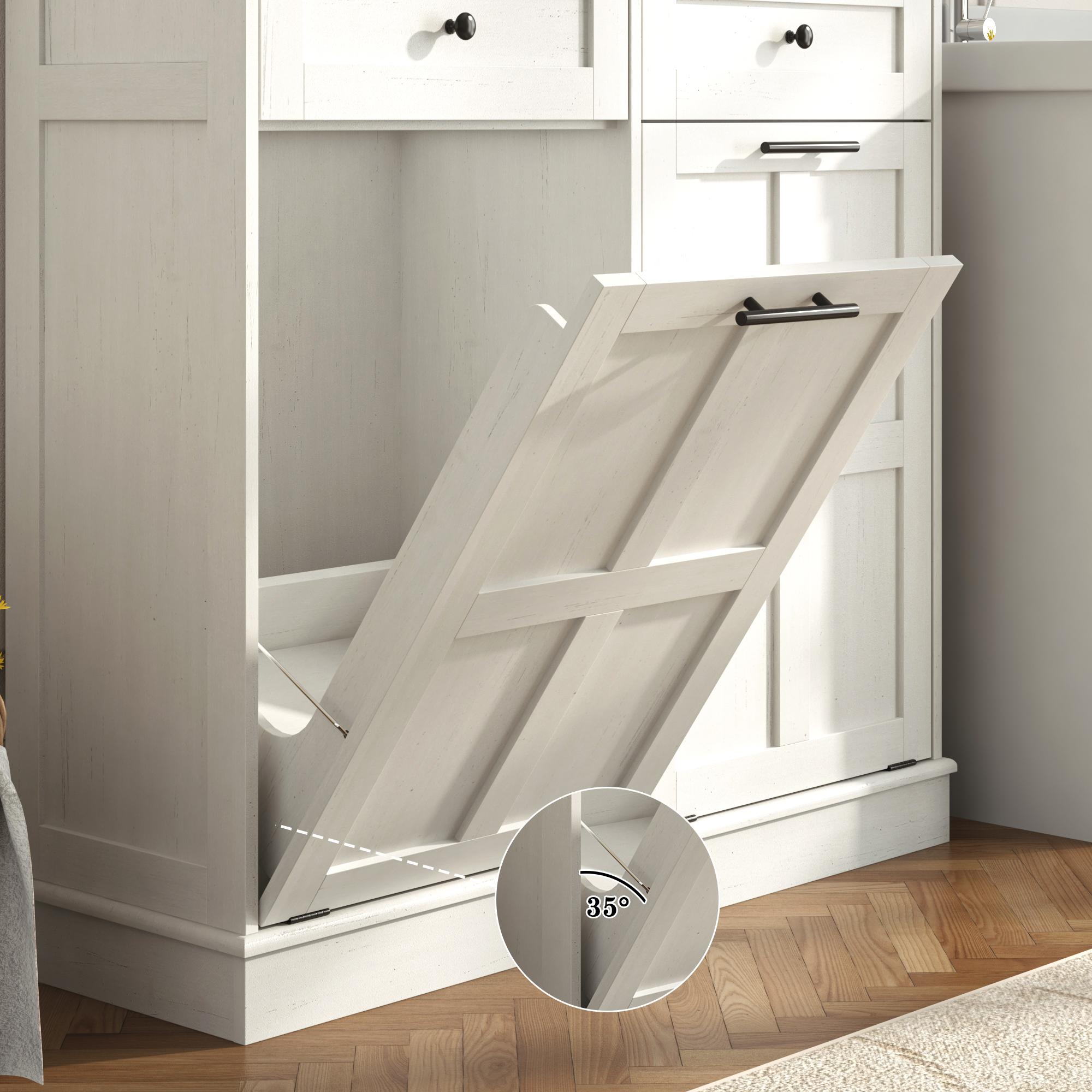 Trash Can Cabinet, 10 Gallons / 20 Gallons Farmhouse Hidden Wood Garbage Can Bin Cabinet with Drawers, Tilt Out Laundry Hamper with Laundry Storage Basket for Bathroom, Kitchen, Brown/Antique White/Dark Grey