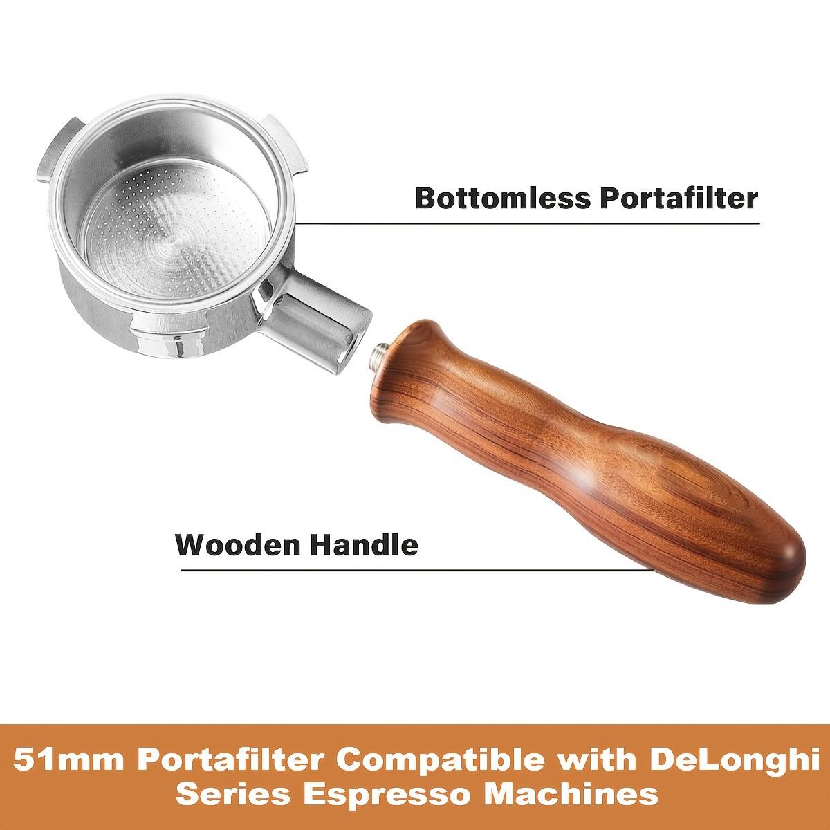 58mm Espresso Bottomless Portafilter Tool - 3 Ears Bottomless Portafilter with Solid Wood Handle, Stainless Steel Naked Portafilter Along with Filter Basket + Storage Box, Compatible with Barsetto BAE01, BAE02, Calphalon Temp IQ