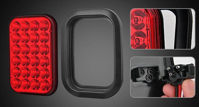 Nilight 5” X 3” Rectangular Trailer Tail Light 4 PCS White Red 24LED Brake Turn Signal Reverse Lights w/Flush Mount Grommets Plugs IP67 Waterproof for 12V Truck ATV UTV Trailer Bus RV Camper