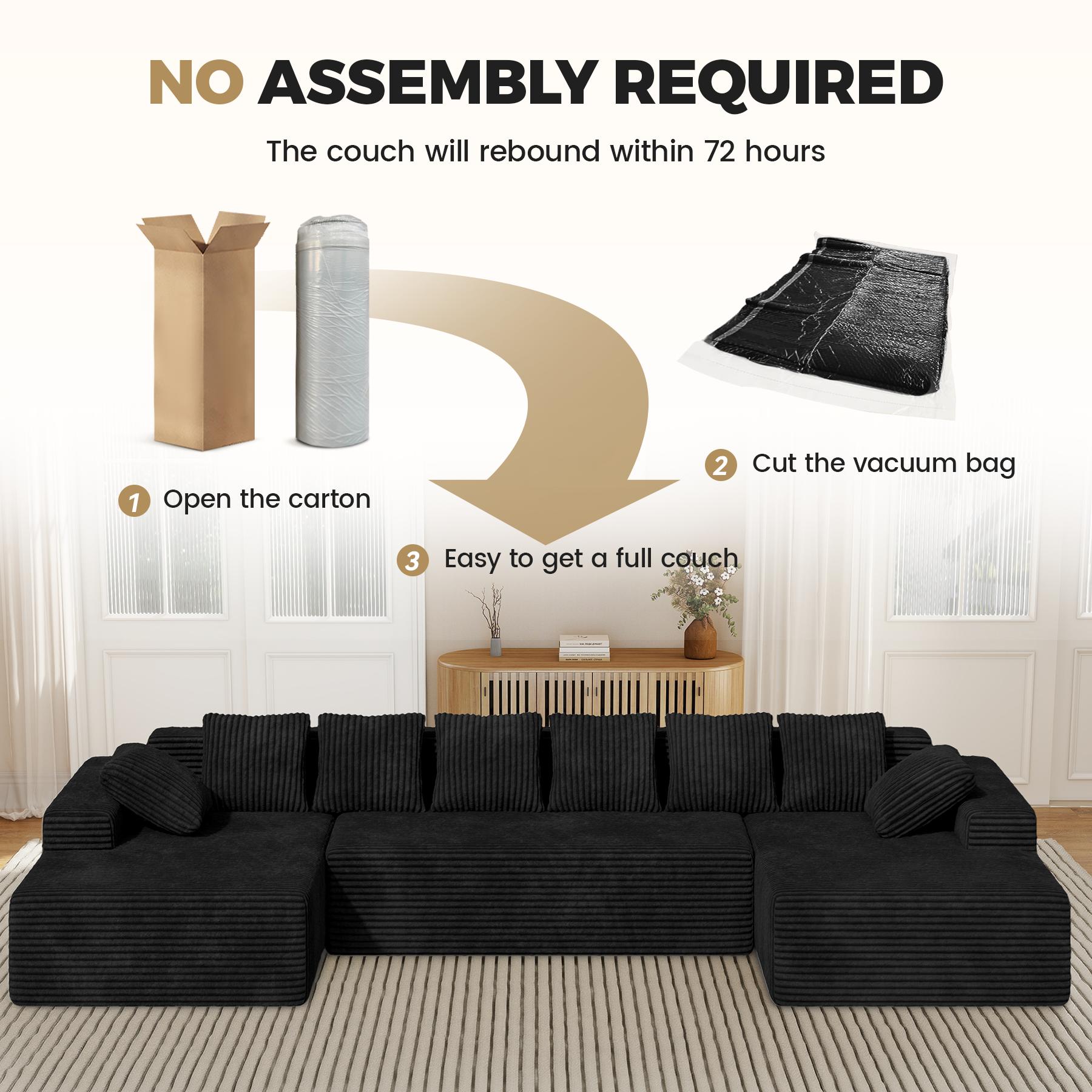 【Shipped in Three Packages】131'' U Shaped Sectional Couches with Chaise Lounge, No Assembly Required Deep Seat Modular Cloud Sofa for Living Room 1PCS, Bedroom