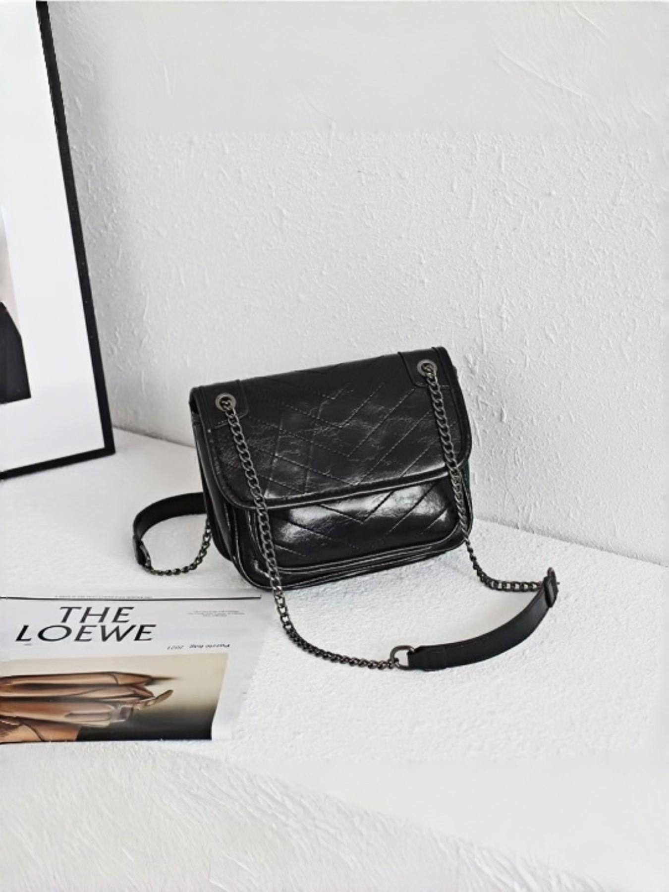 Korean Style Soft Leather Crossbody Bag, Rhombus Chain Design, Versatile Shoulder Bag for Daily Use, Elegant Small Backpack