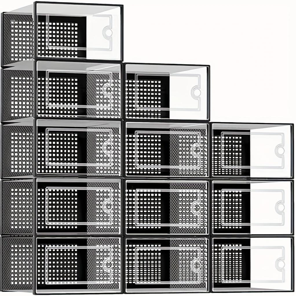 24-Pack Transparent Plastic Shoe Boxes with Lids, Foldable and Stackable Shoe Storage Bins Organiser - Waterproof, Space-Saving Shoe Storage for All Shoes, Multilayer Sneaker Display Racks - Suitable for Entryways, Bedrooms, Homes, and Dorms