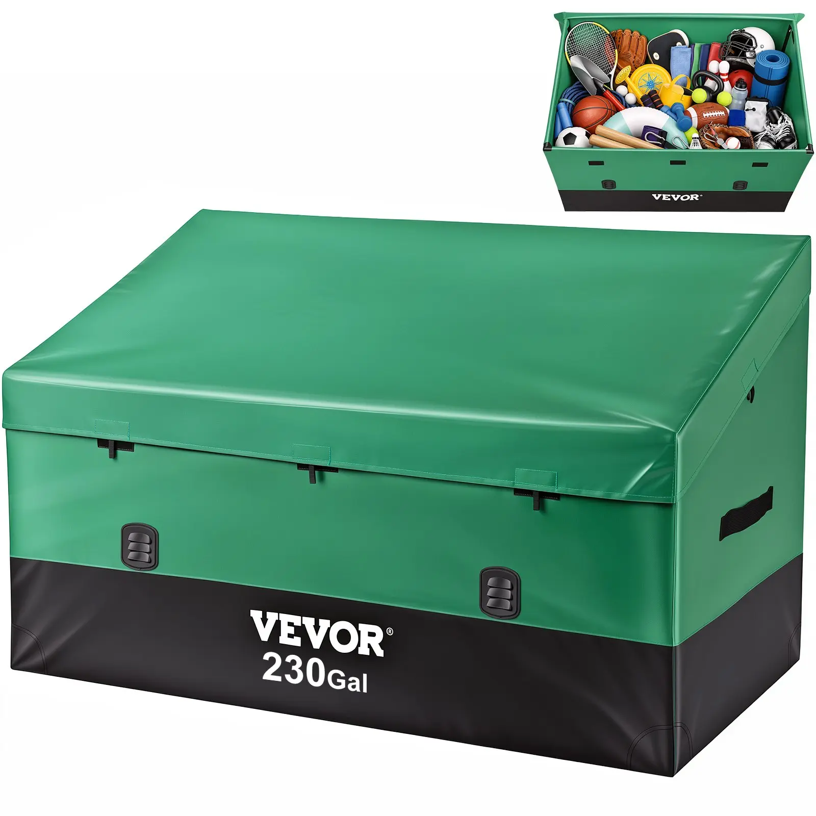 VEVOR Outdoor Storage Box 230 Gallon, PE Tarpaulin Deck Box with Galvanized Frame, Tool Free Foldable Patio Storage, 57.9 x 33.9 x 42.5 x 30.3 in, for Garden Poolside Garage