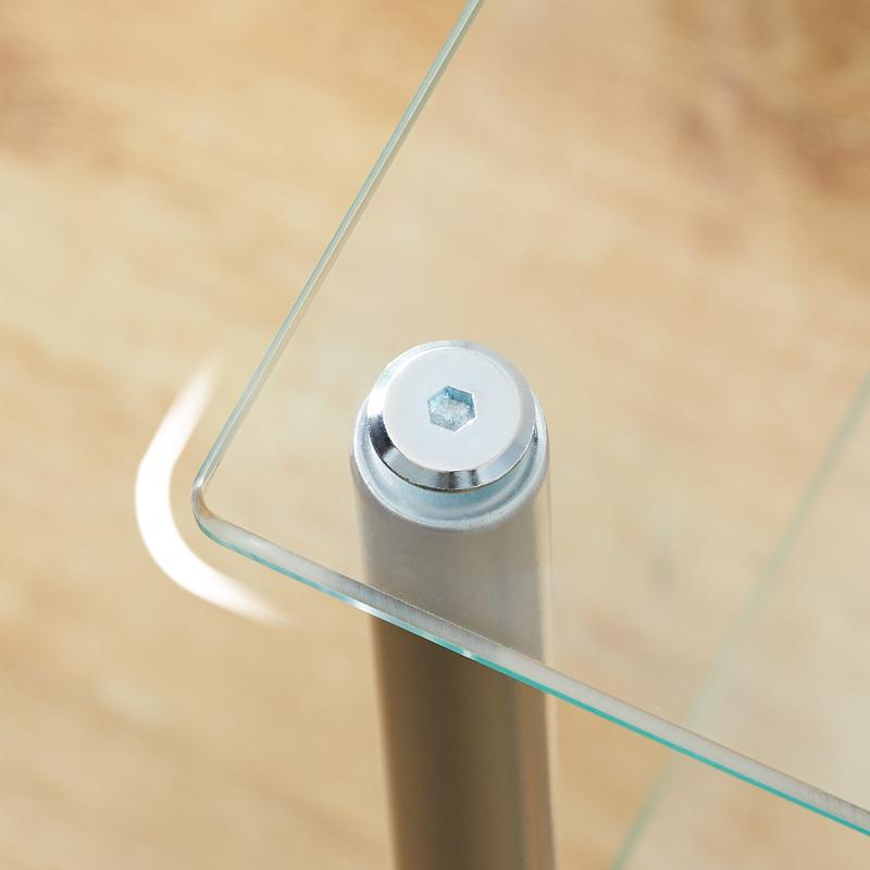 HOOBRO Tempered Glass Side Table for Bathroom, Bedroom, Home Office, Steel Frame Durable Glass Shelf, 3 Tier Standing Shelf Unit,  Space-Saving, Silver#springtok