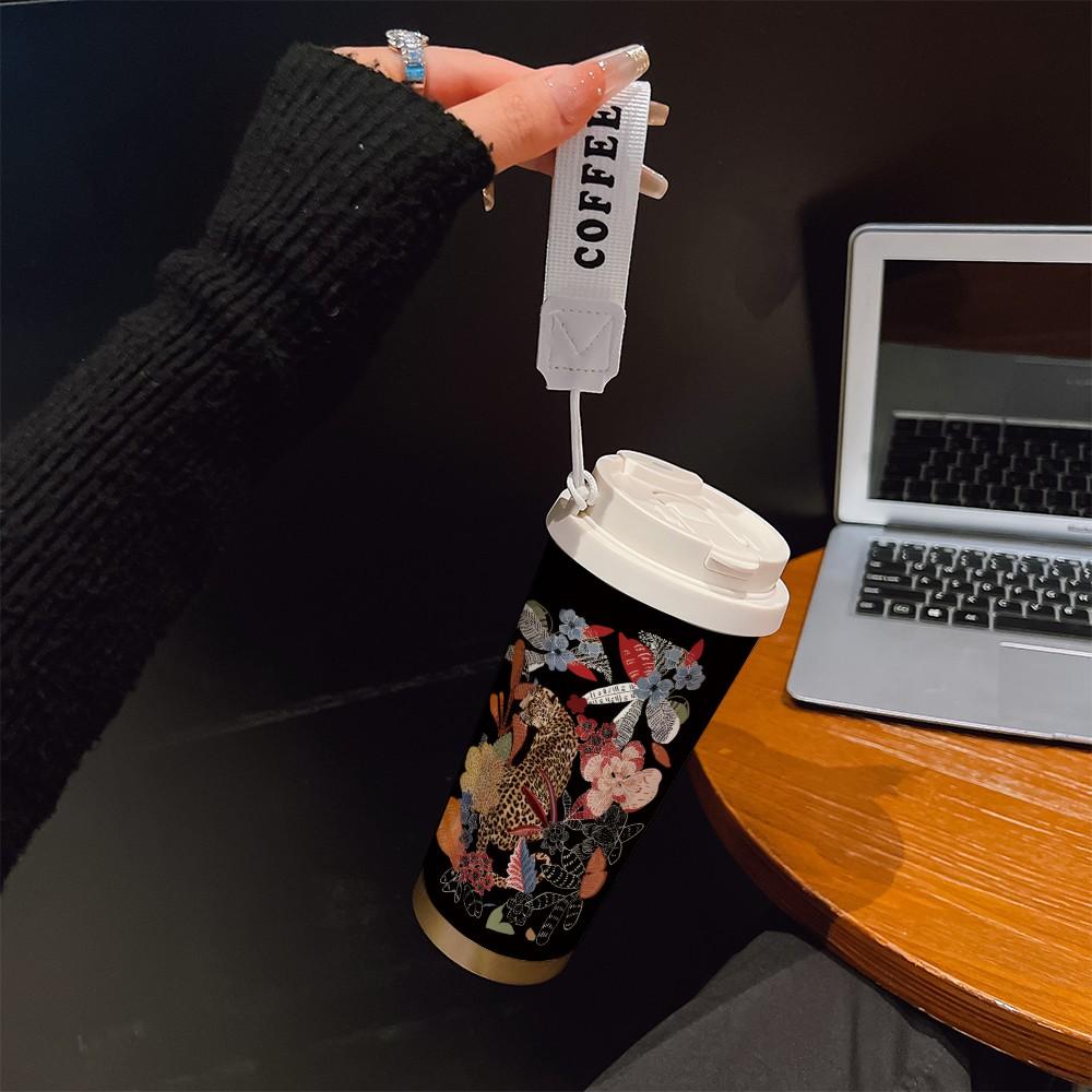 Abstract Leopard Coffee Cup, Portable Insulated Tumbler, Keeps Drinks Hot/cold, Boho Style, Ideal for Office, Travel, Sports, Golf