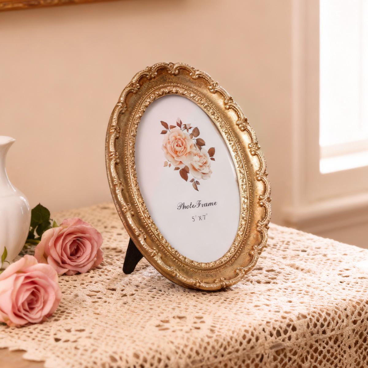 European Vintage Resin Oval Decorative Picture Frame, Durable Sturdy Frame, Home Decoration Photo Carving Creative Horizontal Vertical Use