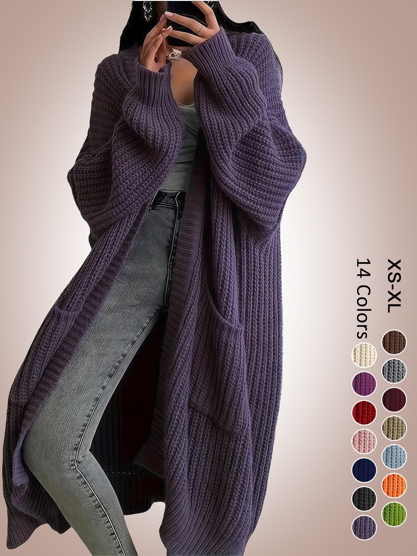 Women's Oversized Y2K Long Knit Cardigan, Ribbed Knit Fabric with Pockets, Loose Fit, Perfect for Spring, Fall and Winter, Casual Layering Outerwear