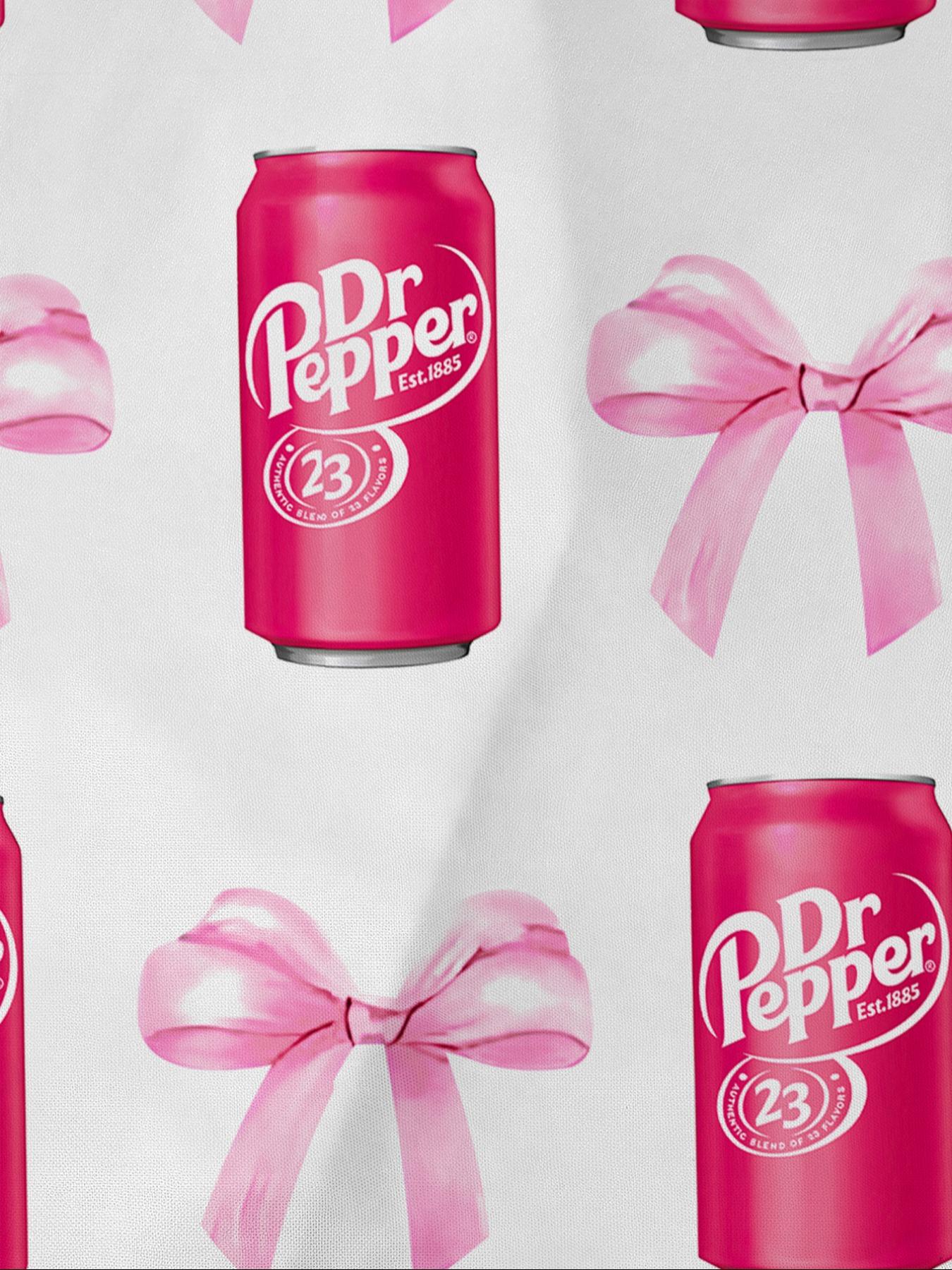 Dr Pepper Soda Can Bow Print Short Sleeve Shirt Pajama Set, Cartoon Sleepwear Two-Piece Suit, Casual Loose Fit Home Wear