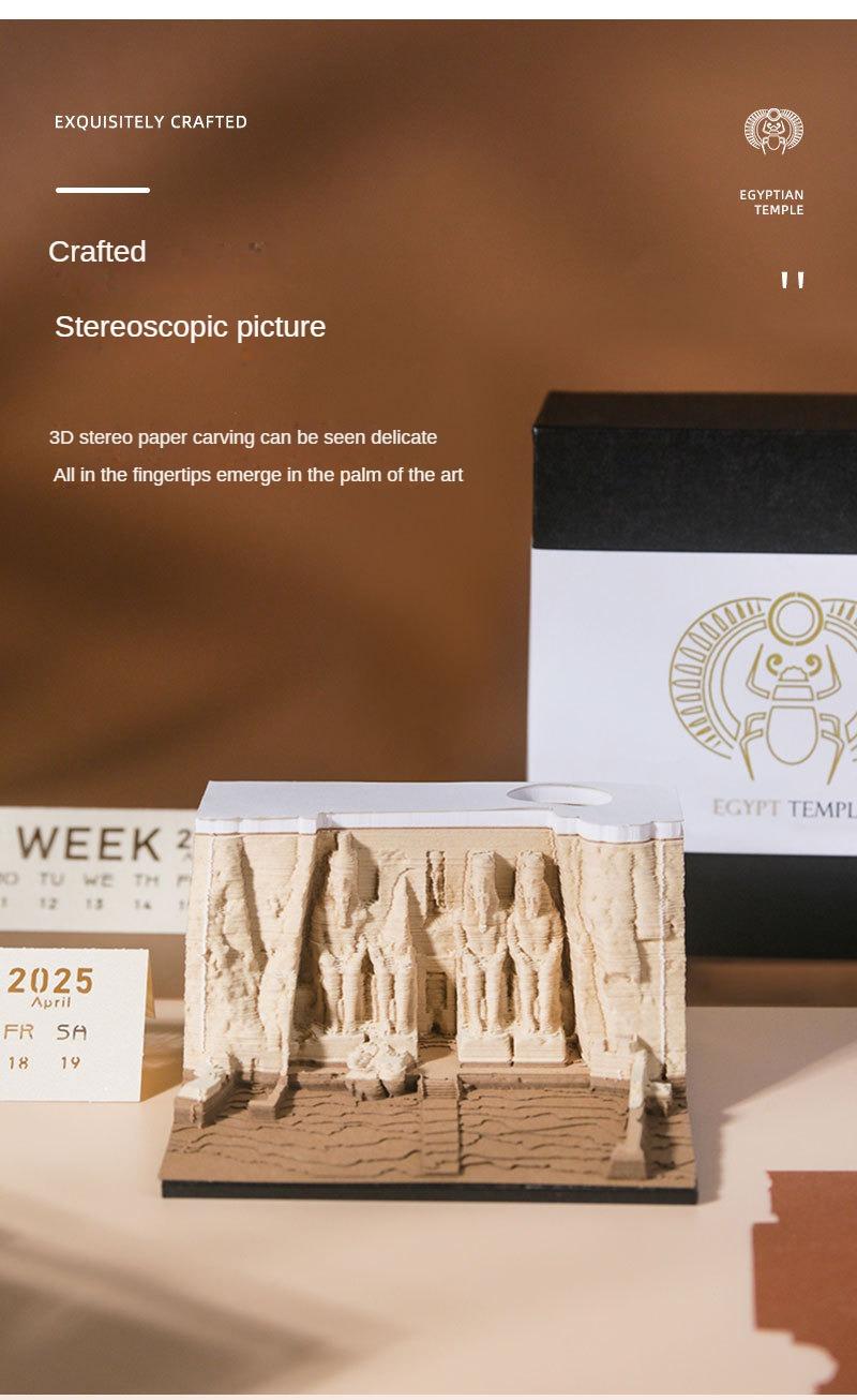 3D Egyptian Temple Calendar, Hand-Torn Paper Sculpture, Magical Art Desktop Ornament, Tear-Off Notepad & Memo Pad, Creative Gift for Home/Office, Perfect Birthday/Christmas/New Year Gift