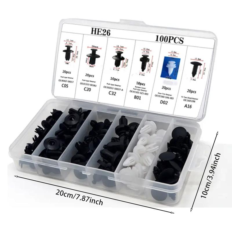 HE26 100pcs Universal Expansion Screw Clips Set for Automobiles Mudguard Leaf Plates Door Panel Clips C05 C20 C32 B01 D02 A16 Car Accessories
