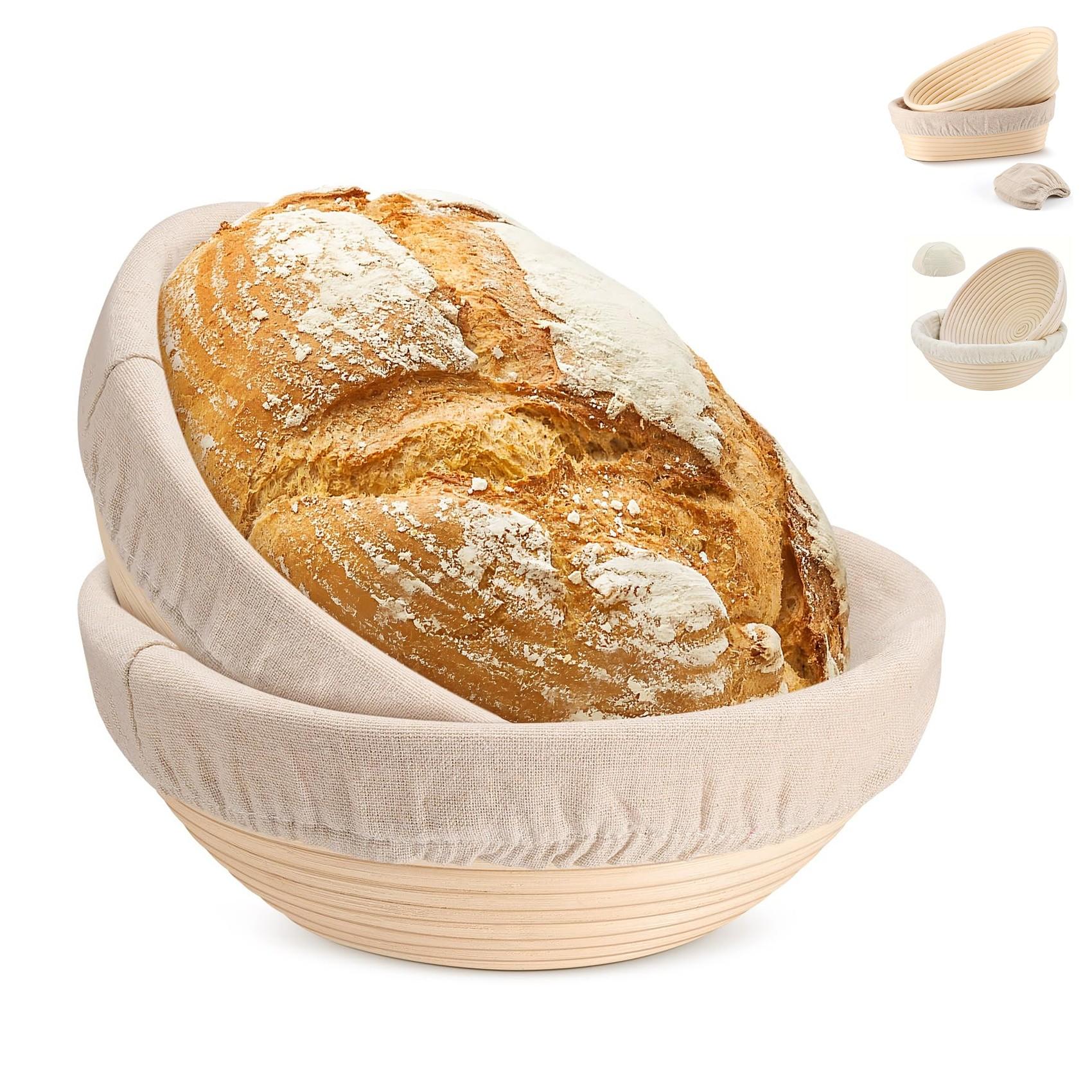 Bread Proofing Baskets Set of 2 10 inch Oval/9 inch Round Shaped Dough Proofing Bowls w/Liners Perfect for Professional & Home Sourdough Bread Baking