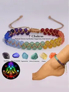 7 Chakras Healing Anklet, Natural Stone Chakra Balancing, 7 Color Energy Crystal, Happiness Good Luck Jewelry, Adjustable Boho Anklet Perfect Gift for Her  Happiness Manifestation Jewelry 7 Color Crystal Healing Jewelry, Handmade Spiritual Foot Chain