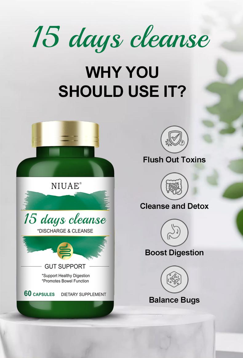 NIUAE 15-Day Cleanse Capsules – Advanced Colon Support with Senna, Cascara Sagrada & Psyllium Husk, 30 Non-GMO Capsules!