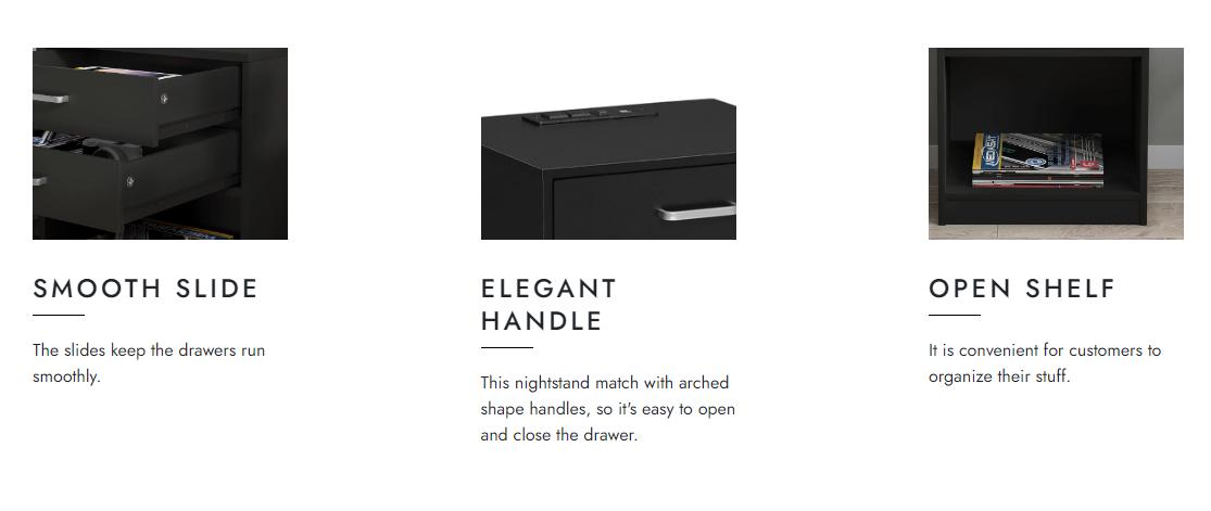 Sikaic 2PCS Nightstand With Charging Station Drawers Bedside Table