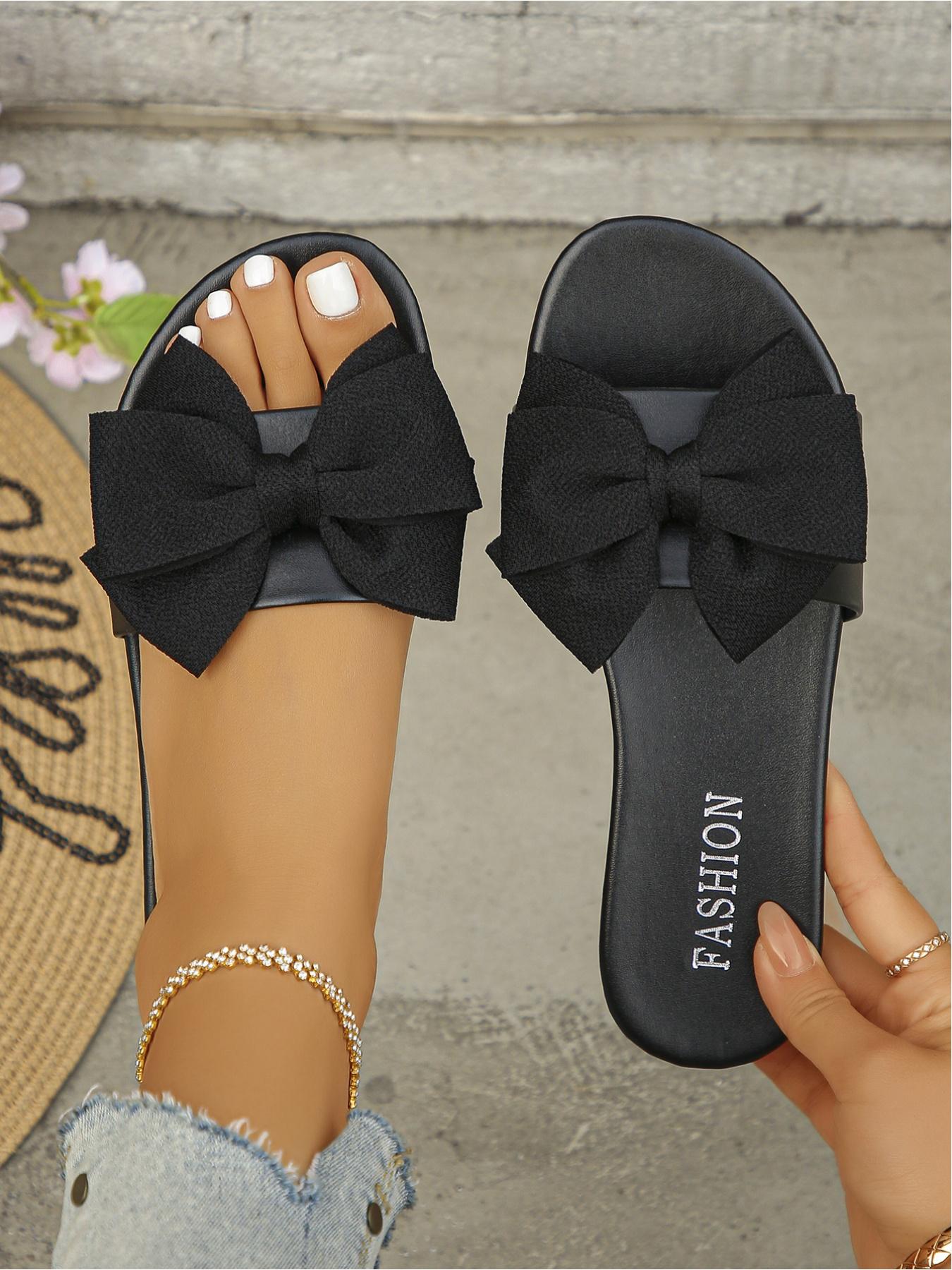 2026 Summer New Bow - decorated Flat Sandals, Multi - color (Green/Brown/Black/Yellow/Red/Orange/White) Square - toe Open - toe Soft - sole Women's Slides, Versatile for Daily Streetwear/Vacation/Home