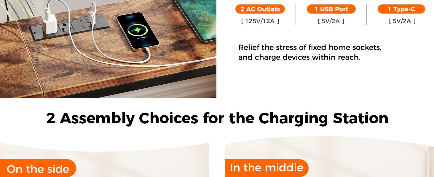 SUPERJARE 70 Inch Console Table with Outlet, Sofa Table with Charging Station, Narrow Entryway Table, Skinny Hallway Table, Behind Couch Table, for Living Room