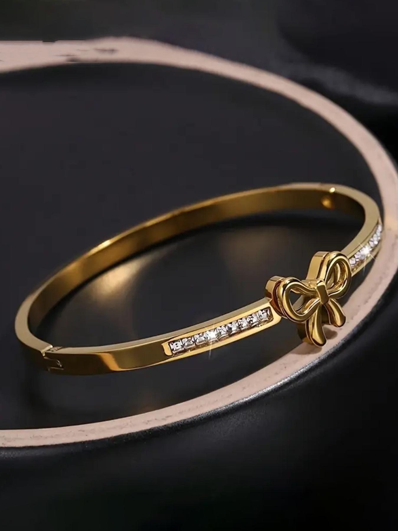 1 light luxury and elegant zircon bow bracelet, 304 stainless steel women's fashionable Non Tarnish bracelet, suitable for daily party jewelry, giving people the perfect gift