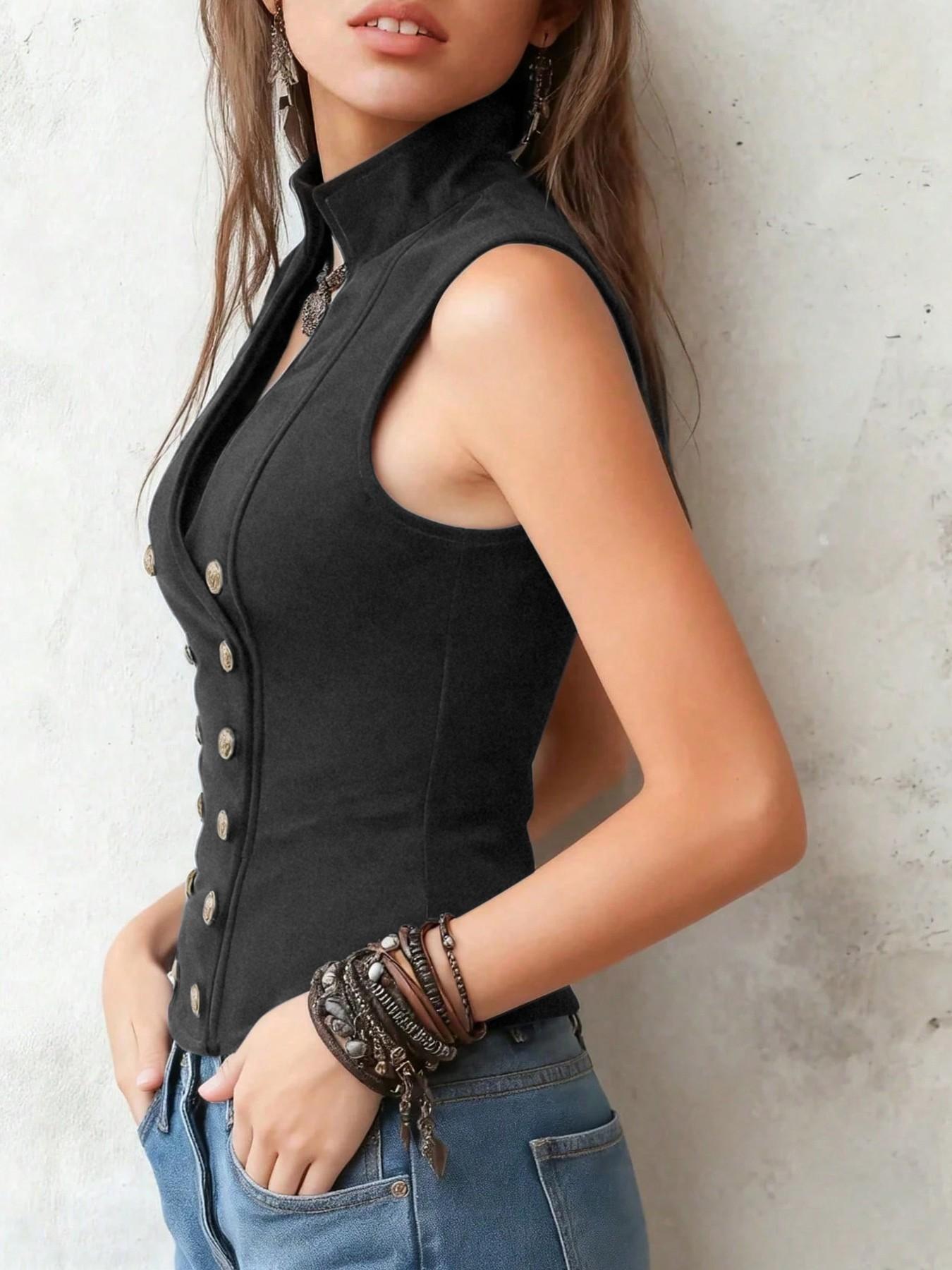 This  Velvet Vest is Western Grunge Perfect Double-Breasted Corset Top